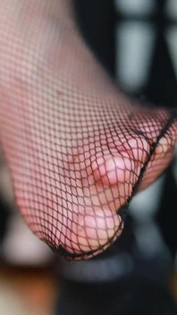 Sneaker Play with Fine Black Fishnet Stockings & Socks