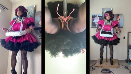 Sissy Candy: Hizmet tepsisi ile kadın kılıklı hizmetçi dildo standına biniyor