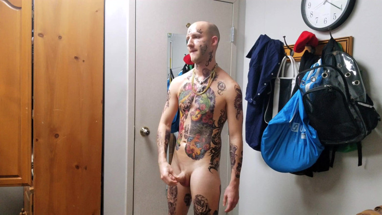 Straight ish Jake Grand: Face Tatted Dildo Fucking