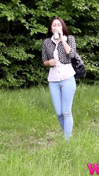 Diana Tries to Hold Her Pee Grabbing Her Crotch While She Is on a Walk Trough a Forest