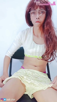 Asian Shemale Trap Solo Masturbation, Cum on Her Belly