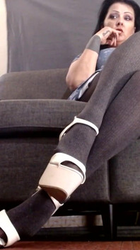 Pantyhose Crossed Legs White Stipper Heels Pumps