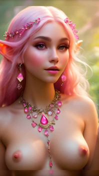 Duża piersi naga elf loszka z cloudberry
