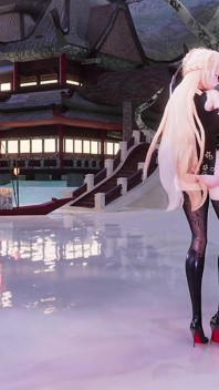 [mmd] 욜란델 & 리타 초콜릿 크림 더블 스트립티즈 블랙 실크 팬티스타킹 큰 젖꼭지 젖꼭지 우유 체인 빨간 밑창 하이힐