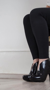 (705) Shoe Collection: High Heel Black Jelly Ankle Boots - Dame Olga (4k)
