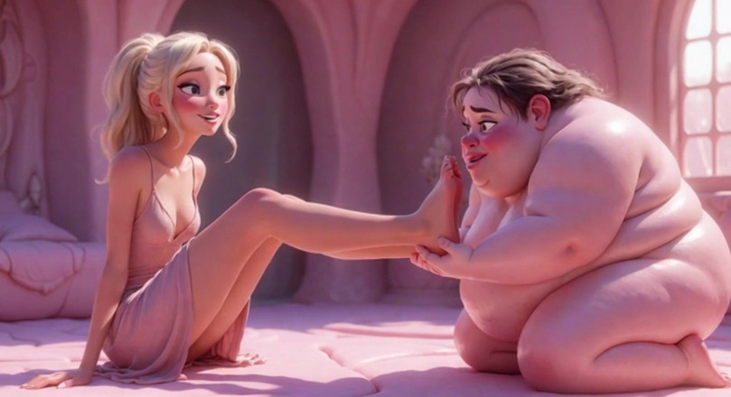 Anime Hentai: Ugly Fat SSBBW Humiliated Licking Beautiful Blonde Mistress Feet