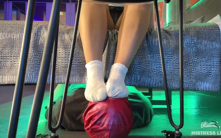 Mistress Legs: Mistress in White Socks Uses Her Foot Slave as Bedside...