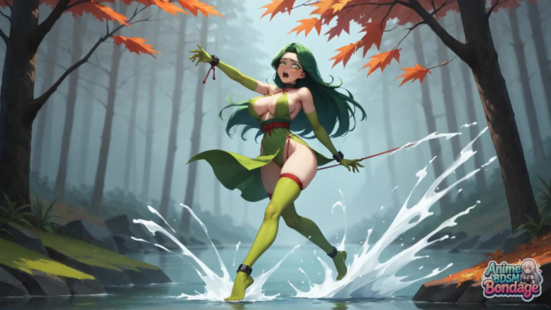 Anime BDSM Bondage: Sexy Bondage im Herbstwald mit dem Schwerpunkt auf Unterwerfung und...