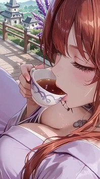 Red-haired Kimono Goddess! Kneeling Under the Sacred Torii Gate, She Adjusts Her Soaked Backless Outfit with a Shy Gaze.