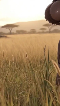Voluptuosas diosas africanas de ébano cubiertas de lodo de sabana rociando leche de enormes senos - escenas eróticas de atardecer