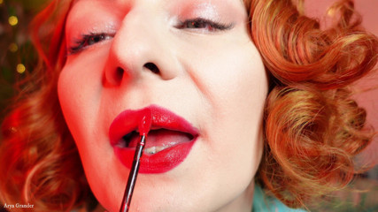 Arya Grander: Lipstick process: ASMR sfw video (Arya Grander) red lips and braces