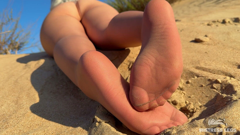 Mistress Legs: Beach Ignore: My Sandy Nylon Soles in the Sun, Lazily...