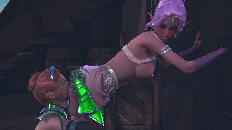 Waifu club 3D: Roodharige elf likt het poesje van stiefzus