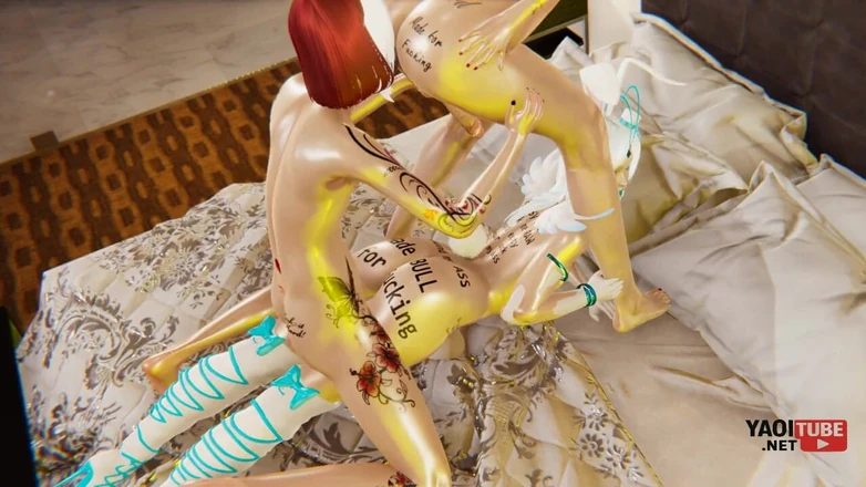 Yaoitube: Yaoi - Femboy Trio, One Fucks Another While Eating the Ass...