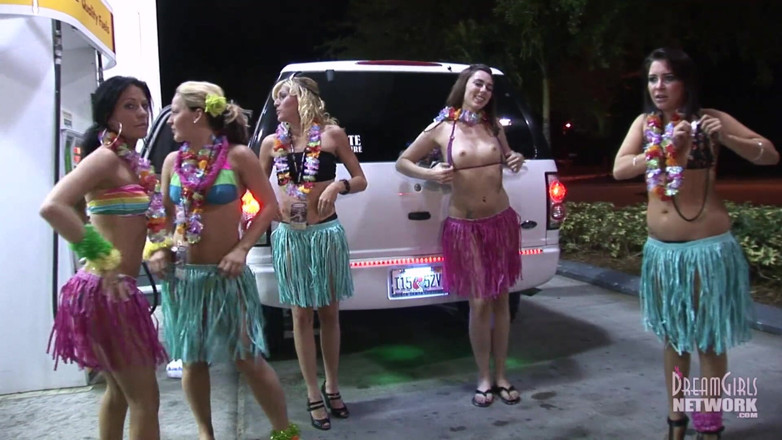Dream Girls: Party girls dressed for Luau get naked in limo