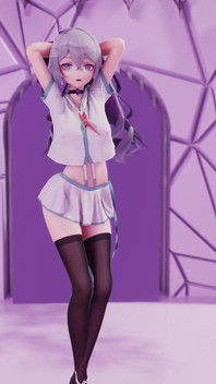 [mmd] Phut Hon College Girl Uniform; Black Stockings; Jiggling Breasts