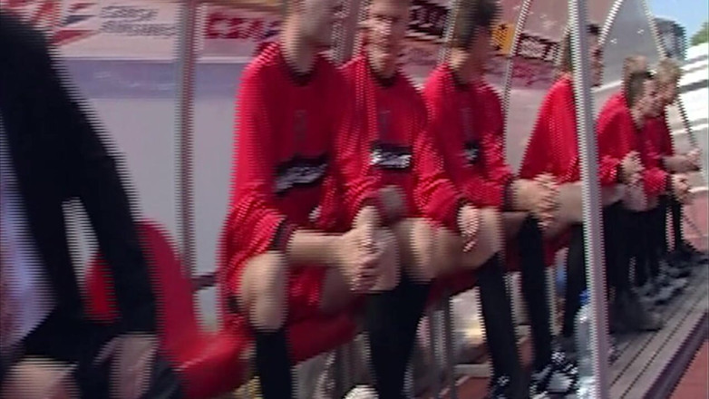 Erotic Club: Blindfolded Babe Awaits Soccer Team's Throbbing Cocks