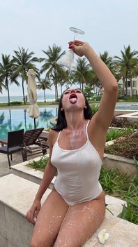 Milking & Getting Messy in See-through Bodysuit Outdoor