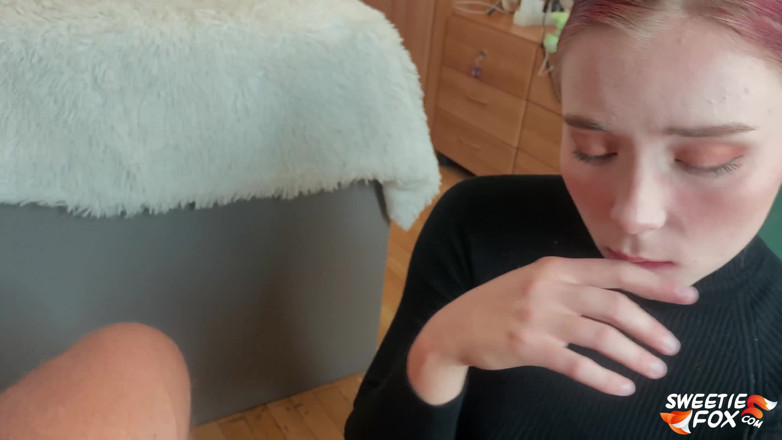 Sweetie Fox: Man facefuck, rough pussy fuck of obedient redhead and cum...