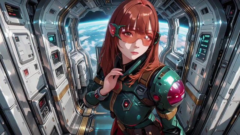 Tay Swift X: Uvnitř sci-fi vlaku, Ona nosí těsnou zelenou pancíř, dotýká se...