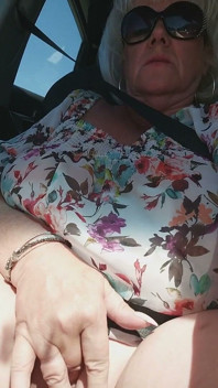 Mature Blonde Fingers Throbbing Pussy in Public Car Ride