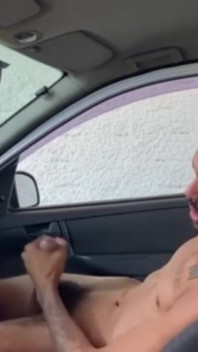 Skinny Jerking off and Cumming Inside the Car
