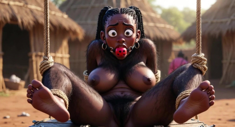 Anime Hentai: African Black Hairy Woman in Bondage - Oczekiwanie na ruchanie przez...