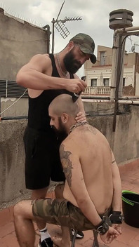 The Bearded Master Has a Hairy Pig Slave and Shaves Its Head.