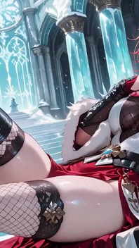 Ice Queen! Red-haired Sorceress Makes a Stunning Entrance in the Crystal Hall, Robe Slightly Open and Staff Tapping Seductively