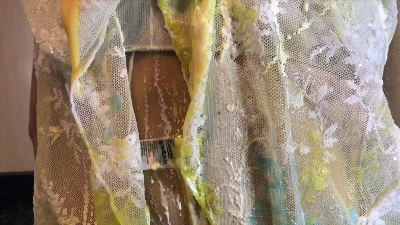 Wamgirlx: Oiled and creamed girl gunged in the caravan