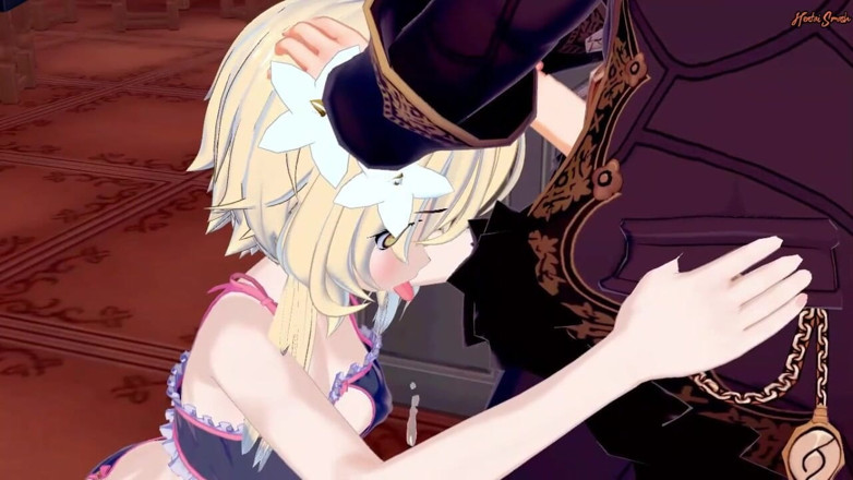 Hentai Smash: Lumine Diluc'un yarağını gırtlağına kadar alıyor, dölünü tükürüyor - genshin çarpma hentai.