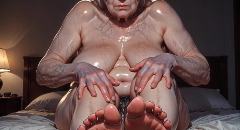 YOUR BEST FANTASY: Vieja abuelita aceitando sus grandes pies arrugados - masaje lento de...