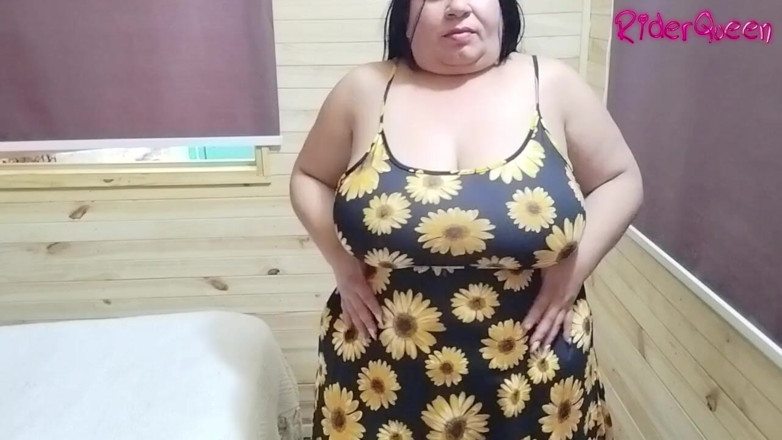 Only Riderqueen BBW Step Mom Latina Alone: Sexy Chubby Try Flowery Summer Dresses