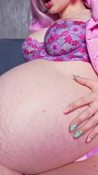 Pregnant at 9 Months, Teasing You in Stockings and a Jacket