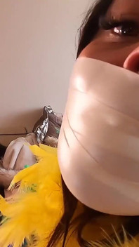 Latina Bound Tight and Gagged with Different Gags! While Wearing Feather Boa and Different Fur Parkas (hd)