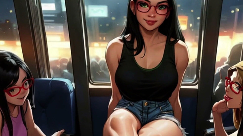 Spicy Toons: Teman-teman Lin membantu menguras spermamu di bus