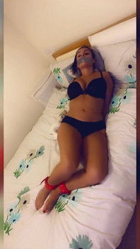 Latina in Red Leather Cuffs Hogtie and Tape Gagged! (hd)