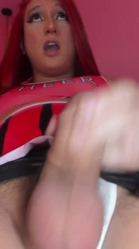 Cheerleader Strokes His Cock Until It Grows