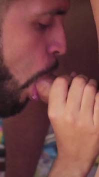 POV Facial Hot Latino Camilo Brown Passionately Sucking a Big Uncut Cock Until He Gets His Face Covered in Cum