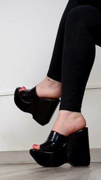 Shoe Collection MILF Y2k Black Patent Wedges - Dame Olga