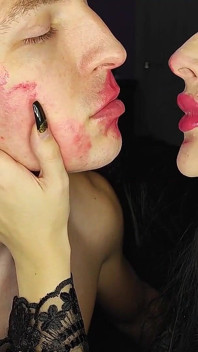 Ultra Sticky Pink Passionate Kisses on a Man's Face
