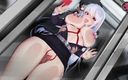 MsFreakAnim: Een cosplayer van een studente in netkousen in haar maagdelijke...