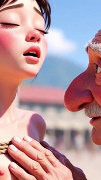 Tied Woman in Public Square - Old Man Caresses Her Body
