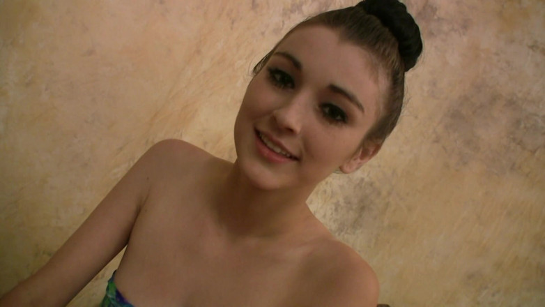 Tight little babes: Alluring brunette teen closeup blows and licks stiff cock