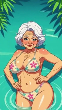 Flirty animierte oma im bikini