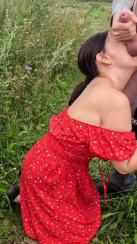 Landmädchen Gibt Im Freien Einen Blowjob