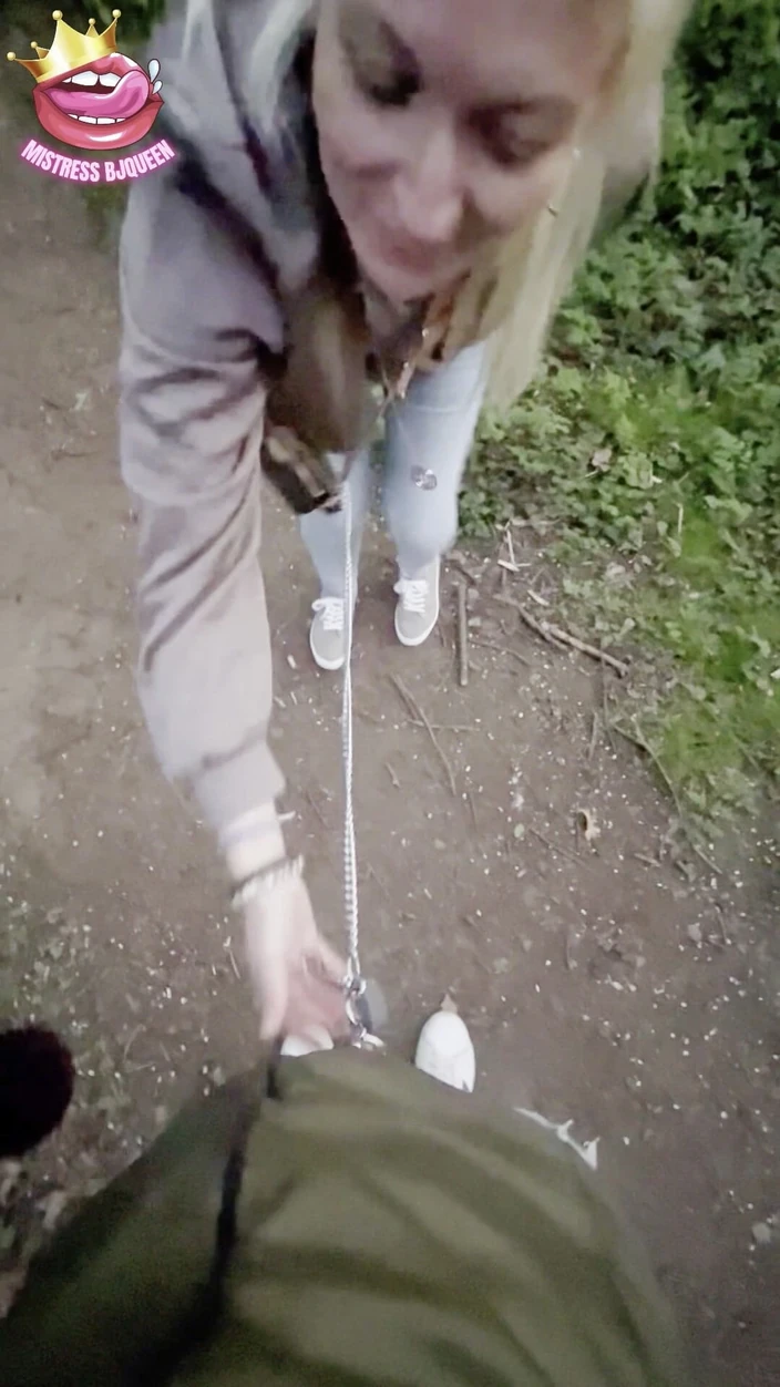BJQueen and Rod: Humiliating Chastity Walk on a Leash Attached to His Locked...