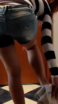 Skinny Redhead Cleaning Her Pipi Accident, She Just Wet Her Short Pants with Her Hot Pee