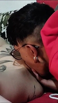 Vaginal Sucking My Friend, She Submissive with Her Eyes Covered