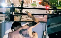Exhib Dildo Fuck on the Balcony